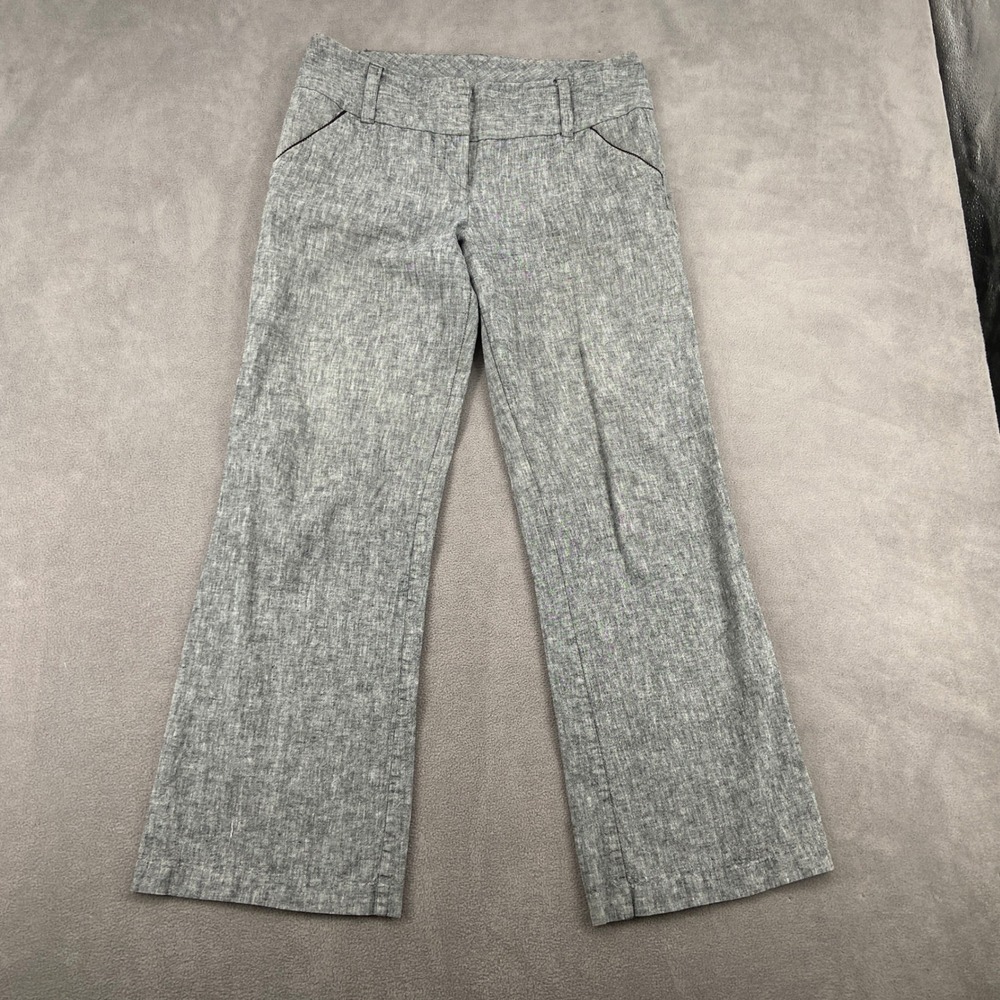 Amywear Women Grey Linen Blend Wide Leg Trousers Dress Pants Size 11 Office Wear
